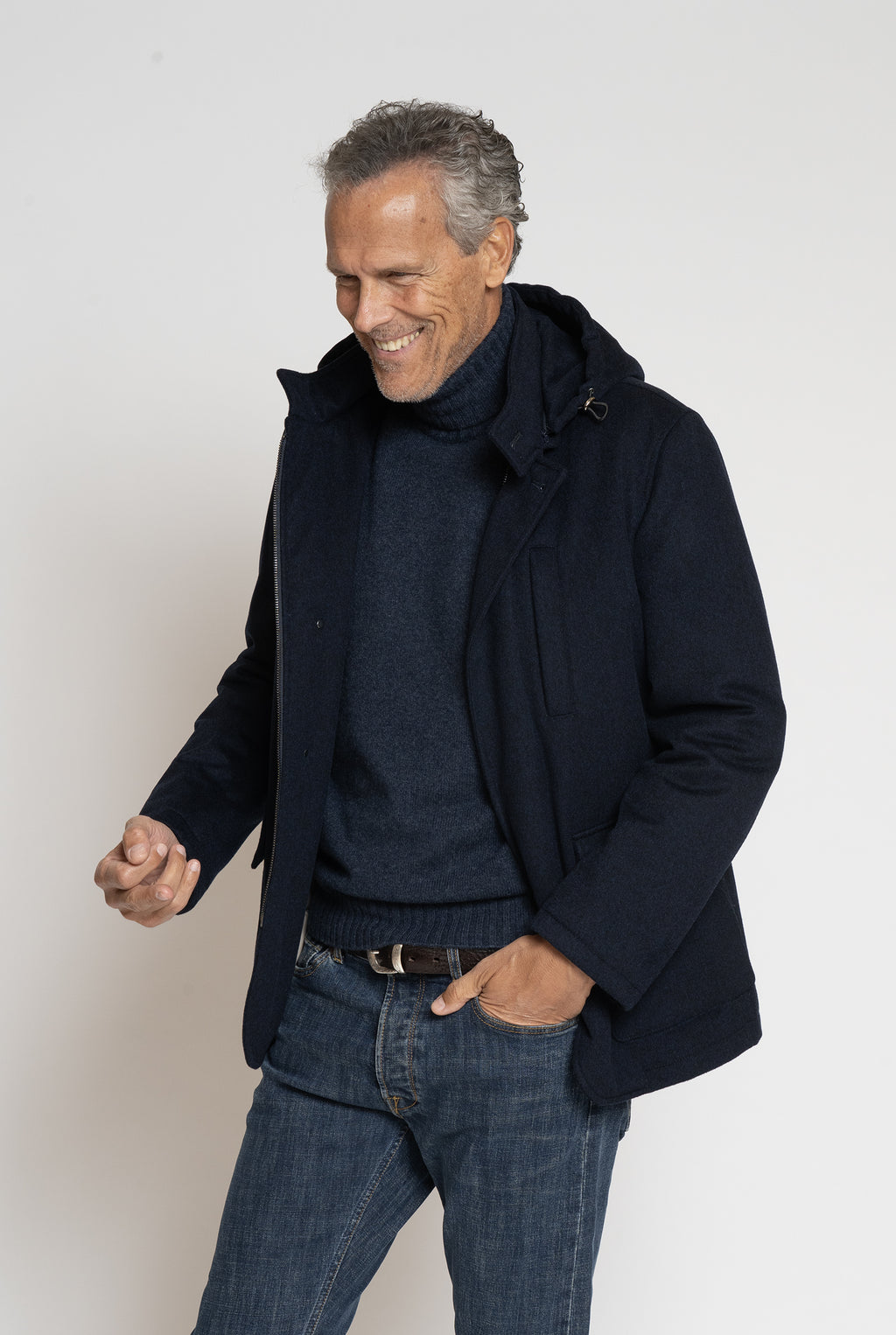 Jacket in Loro Piana Wool Cashmere Fabric color Blue Navy