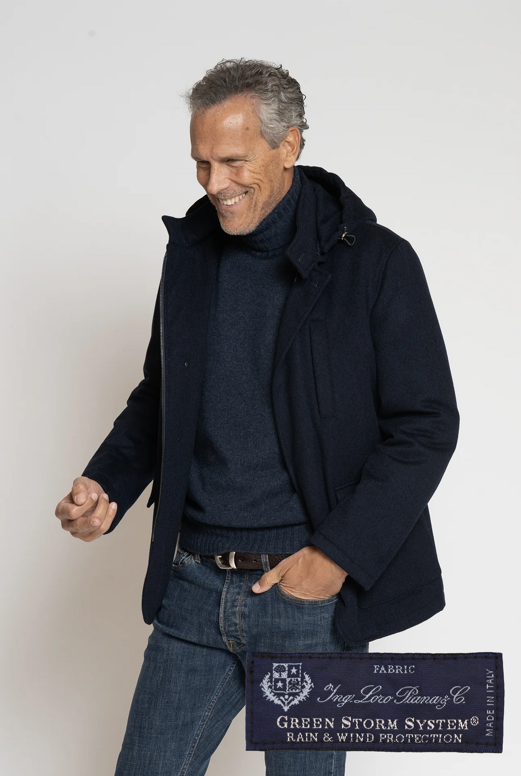 Jacket in Loro Piana Wool Cashmere Fabric color Blue Navy