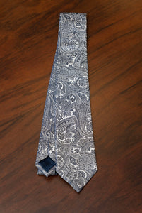 Blue and white damask silk tie