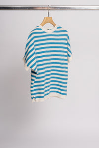 T-Shirt Monotaglia in Cashmere Crema e Azzurro