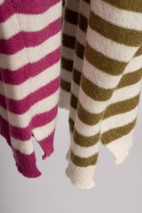 Single Size Cashmere T-Shirt Cream and Fuchsia