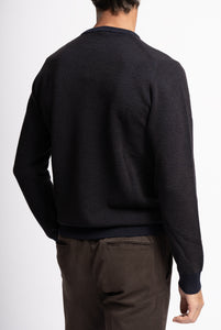 Maglia Girocollo in Lana extra fine micro fantasia blu marrone