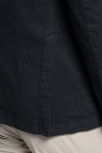 Dark Blue Micro-Effect Cotton and Linen Blazer