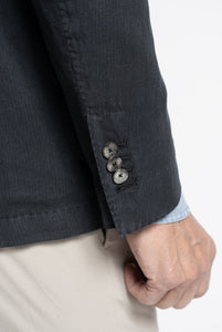 Dark Blue Micro-Effect Cotton and Linen Blazer