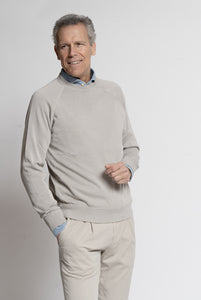 Beige Cotton Crewneck Sweater