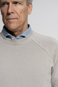 Beige Cotton Crewneck Sweater