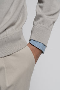 Beige Cotton Crewneck Sweater