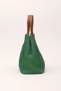 Vienna mini borsa in pelle e rafia intrecciata Verde