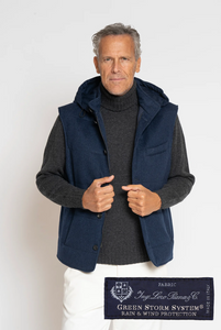 Vest made with Loro Piana Green Storm System fabric color Blue 