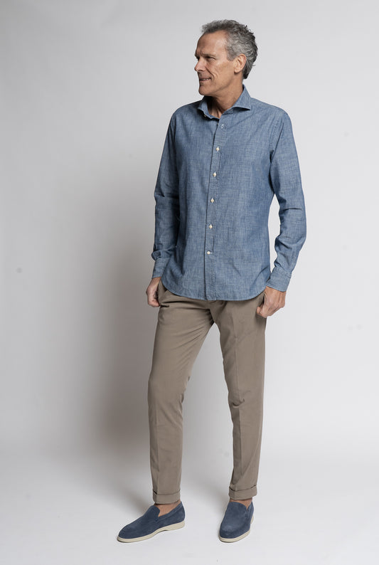 Bolzonella Shirt in Flamed Blue Denim