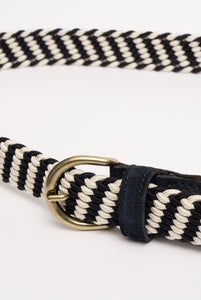 Cintura Elastica Intrecciata Bianco e Navy