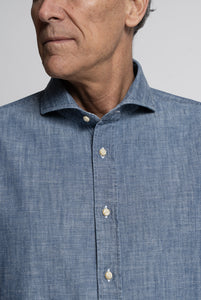Bolzonella-Hemd aus geflammtem blauem Denim