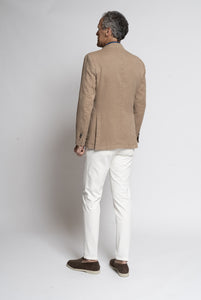 Beige Micro-Effect Cotton and Linen Blazer