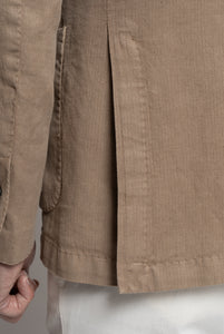 Beige Micro-Effect Cotton and Linen Blazer