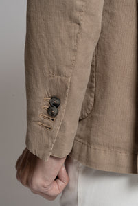 Beige Micro-Effect Cotton and Linen Blazer