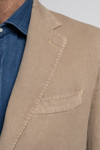 Beige Micro-Effect Cotton and Linen Blazer