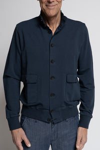 Leichtes Baumwoll-Sweatshirt mit Knopfleiste, Blau