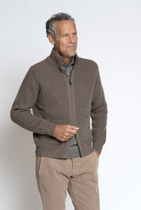Cardigan Full Zip in Costa Inglese in Lana Cashmere Biscotto