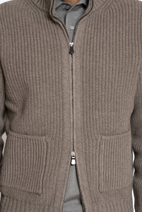 Cardigan Full Zip in Costa Inglese in Lana Cashmere Biscotto