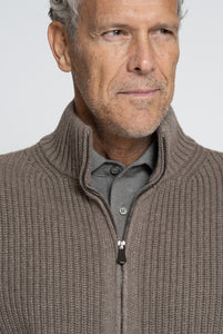 Cardigan Full Zip in Costa Inglese in Lana Cashmere Biscotto
