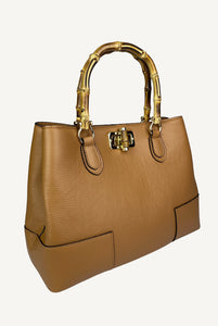 Borsa Bettina in pelle con manici in bamboo