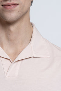 Polo in Cotton Jersey Sailor Collar Pale Pink