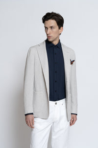Giacca Maglia in Cotone Seta Micro Effetto Grigio Chiaro