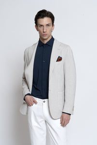 Giacca Maglia in Cotone Seta Micro Effetto Grigio Chiaro