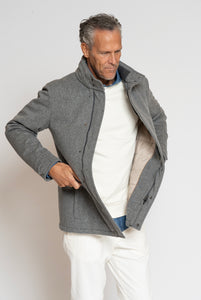 Giaccone in Tessuto Loro Piana Lana Cashmere Grigio Melange