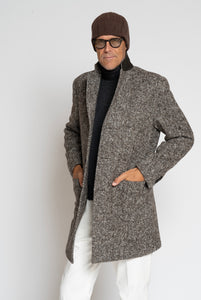 Cappotto Monopetto in Lana Spigato Marrone Chiaro