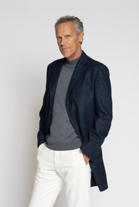 Cappotto Monopetto in Lana Blu Melange
