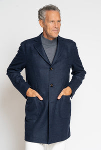 Cappotto Monopetto in Lana Blu Melange