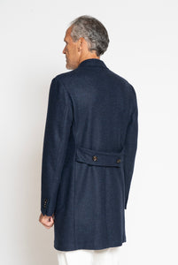Cappotto Monopetto in Lana Blu Melange