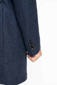 Cappotto Monopetto in Lana Blu Melange