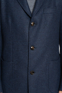 Cappotto Monopetto in Lana Blu Melange