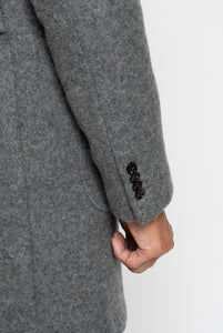 Double Cashmere Wool Coat Grey Melange Camel Interior