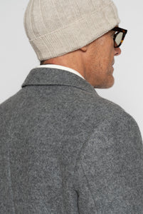 Double Cashmere Wool Coat Grey Melange Camel Interior