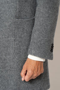 Double Cashmere Wool Coat Grey Melange Camel Interior
