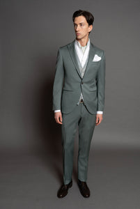 Sage green 130's fabric half-tight, peak lapel