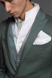 Sage green 130's fabric half-tight, peak lapel