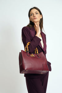 Betty leather bag with Bordeaux bamboo handles