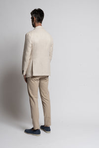 Blazer Due Bottoni in Bouclé Bianco e Beige