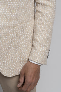 Blazer Due Bottoni in Bouclé Bianco e Beige