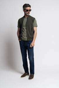 Gilet in Cotone con Tasche frontali e Zip Verde Militare