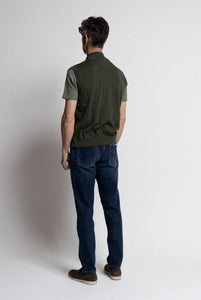 Gilet in Cotone con Tasche frontali e Zip Verde Militare