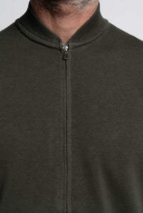 Gilet in Cotone con Tasche frontali e Zip Verde Militare