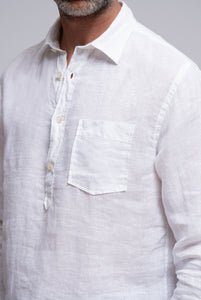 Camicia Abbottonatura a Polo in Lino Bianco
