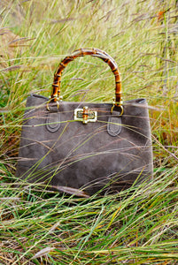 Betty bag in Suede with Tobacco bamboo handles