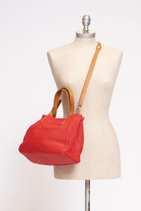 Vienna mini bag in natural leather and woven raffia