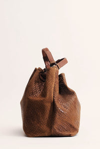 Marta maxi borsa in pelle stampa intreccio Cuoio Chiaro